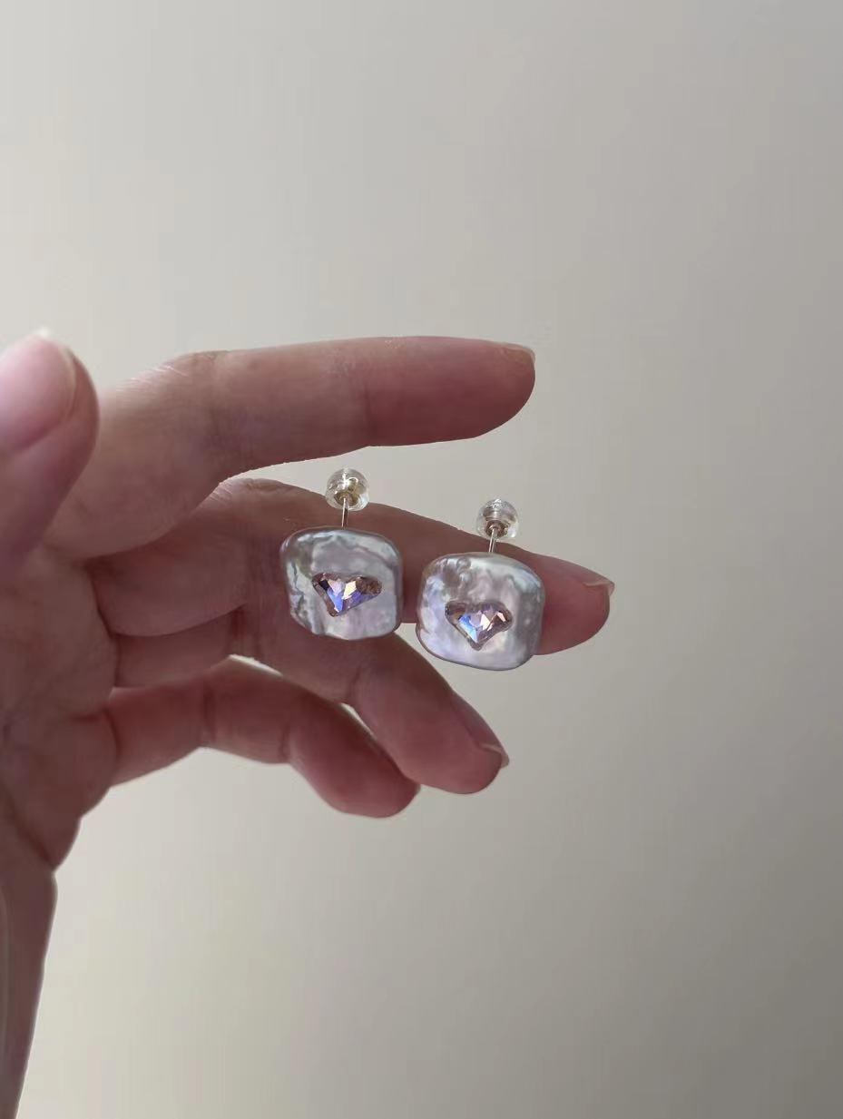 《CCFURINA》Love Crystal Square Baroque s925 Silver Earrings