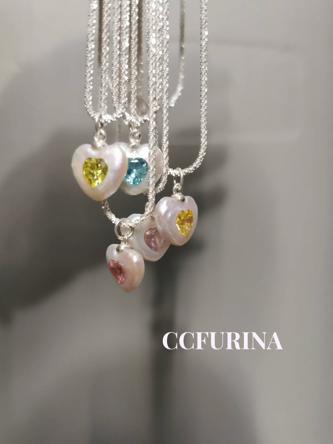 《CCFURINA》Baroque Heart Pearl and Gemstone Necklace in Sterling Silver