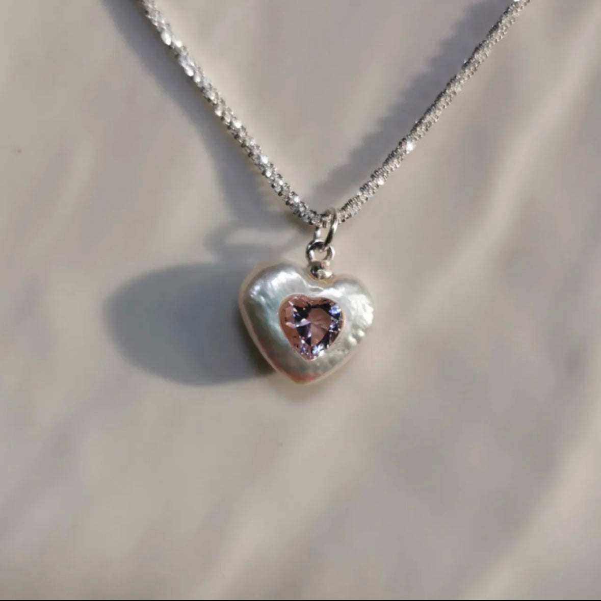 《CCFURINA》Baroque Heart Pearl and Gemstone Necklace in Sterling Silver