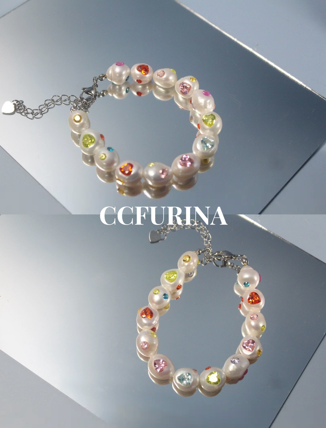 11mm Baroque Pearls with Heart Gemstone Bracelet Necklace