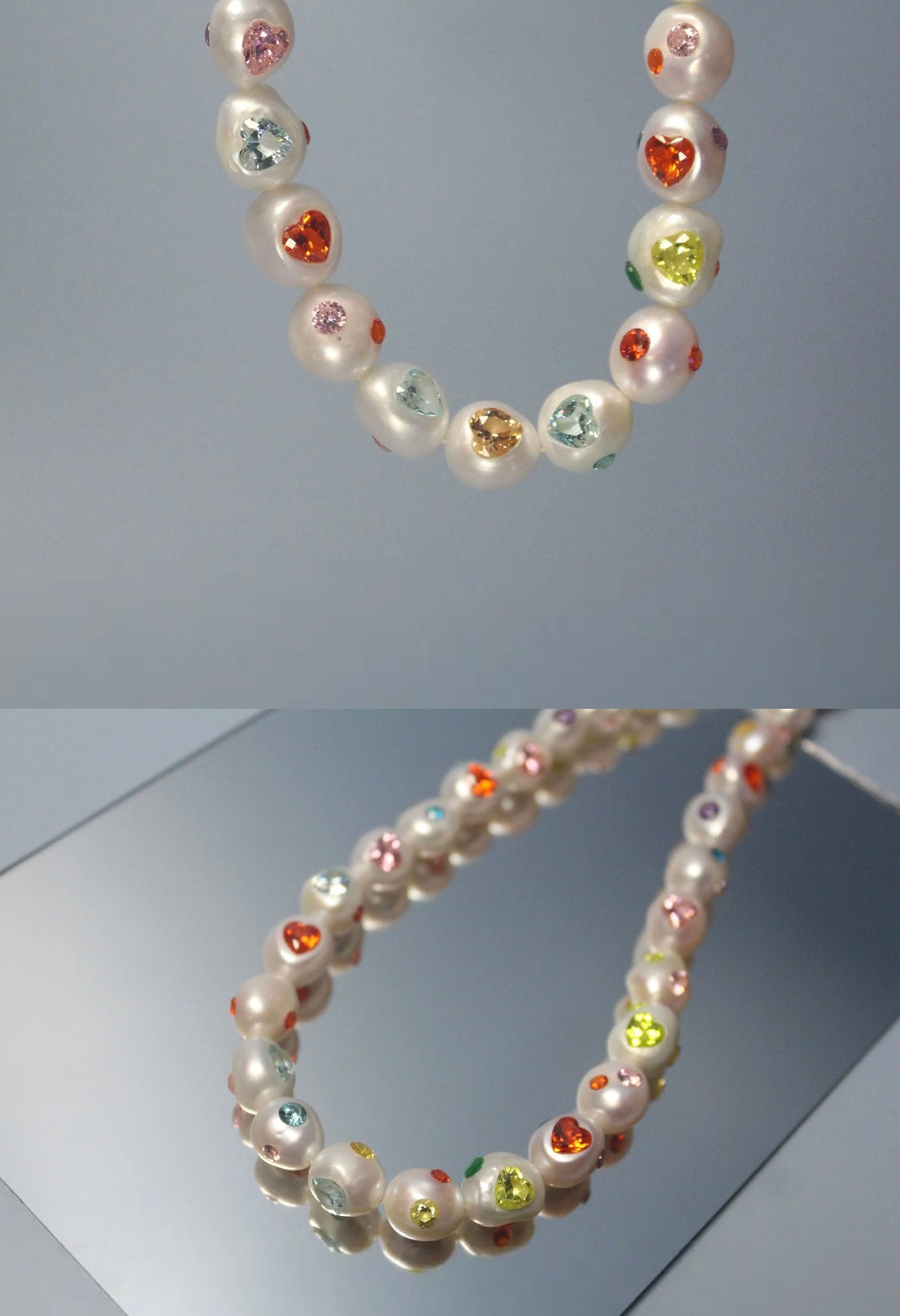 11mm Baroque Pearls with Heart Gemstone Bracelet Necklace