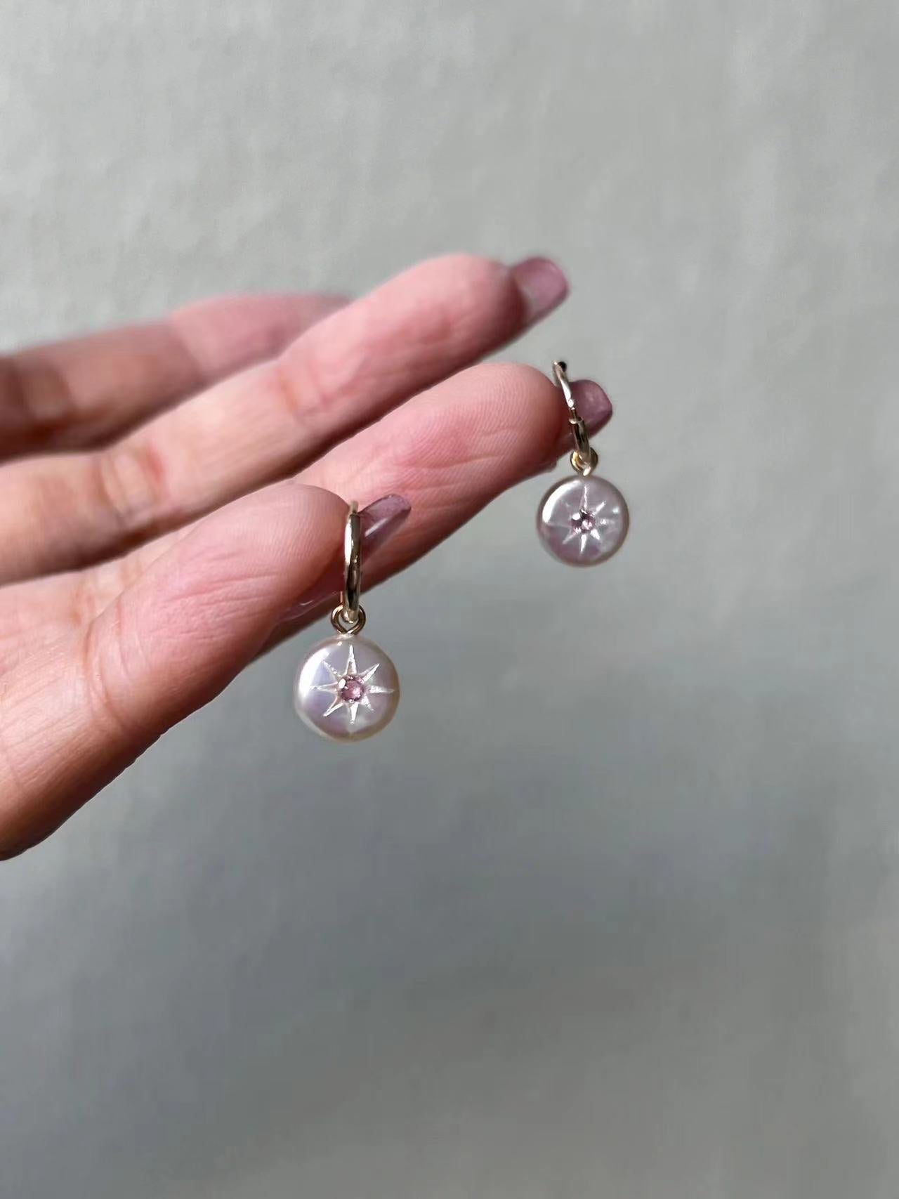 Original hand-carved button pearl ear clips