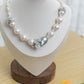 《CCFURINA》Flower Series Pearl Necklace blue gray light, Baroque petal pearl