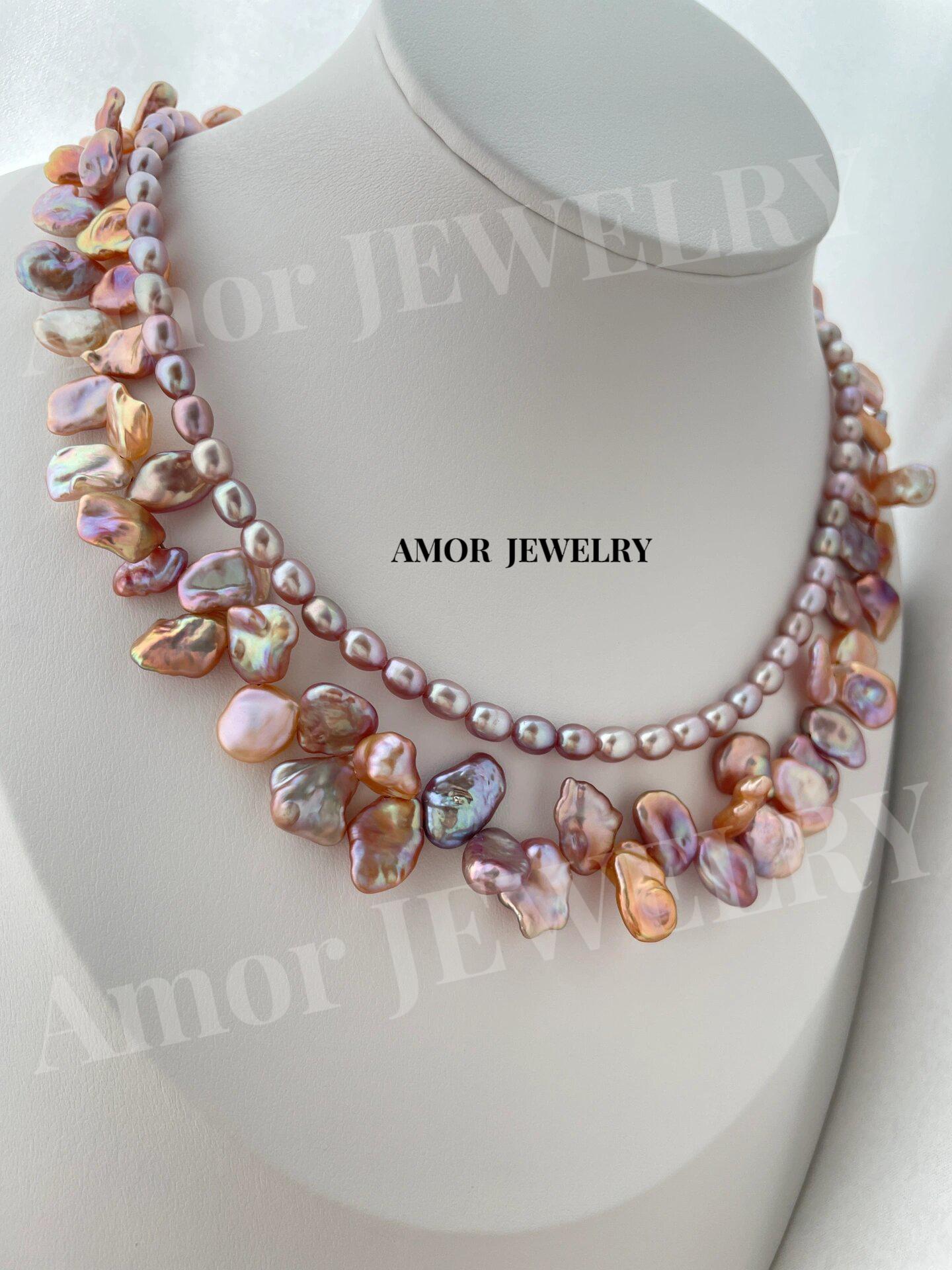 《CCFURINA》Colorful petal pearl double layer necklace