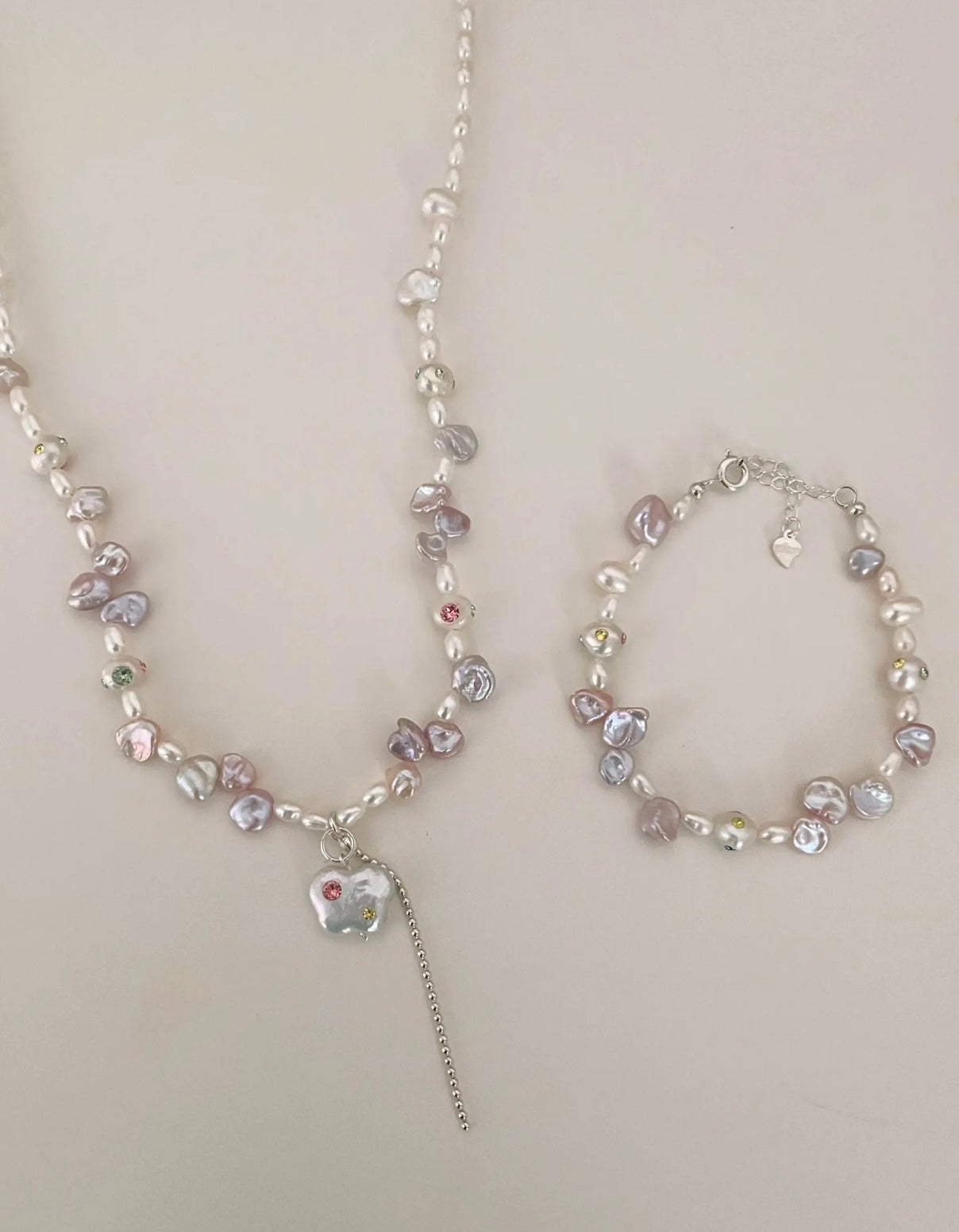 《CCFURINA》 Original maiden heart pink petals, natural butterfly Baroque necklace 925S silver, bracelet length about 40+5cm (hand size can be customized) inset high-grade zircon, personality fairy style