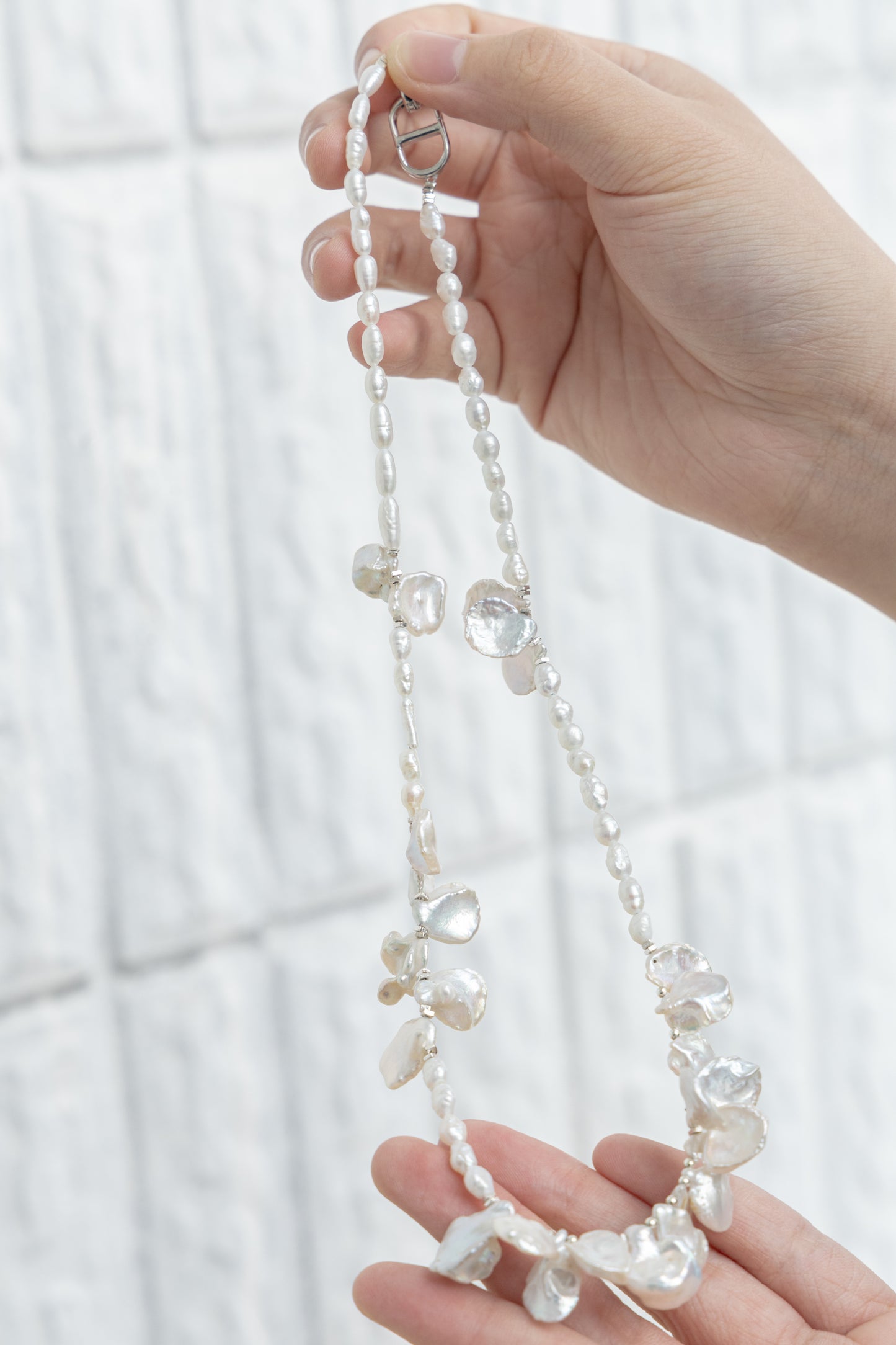 Floral series Pearl necklace white light, Baroque petal pearl