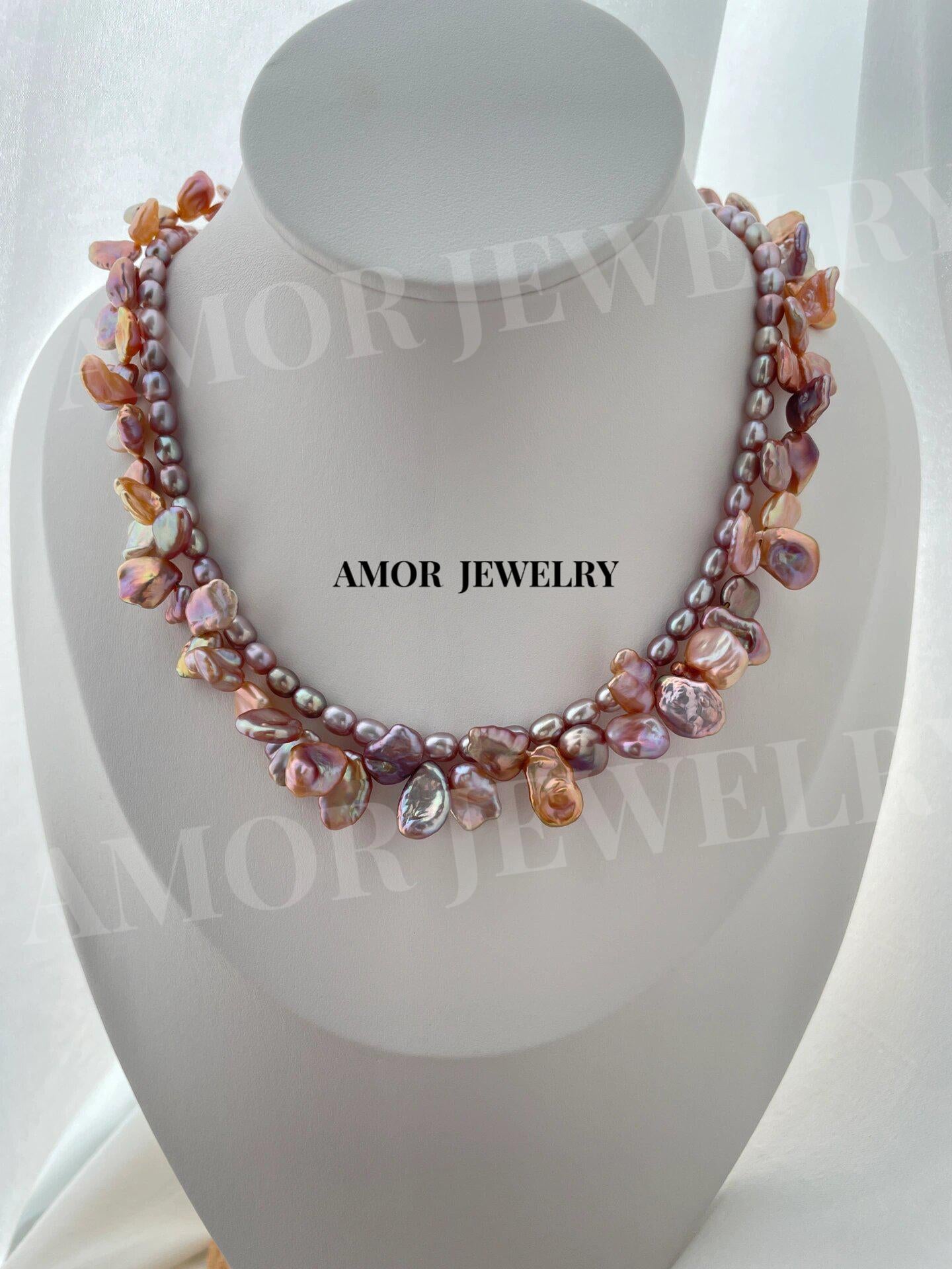 《CCFURINA》Colorful petal pearl double layer necklace