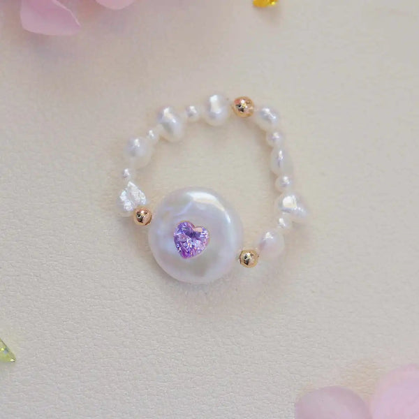 《CCFURINA》Chic Purple Heart Pearl Ring - Sophisticated Commemorative Accessory(AA)