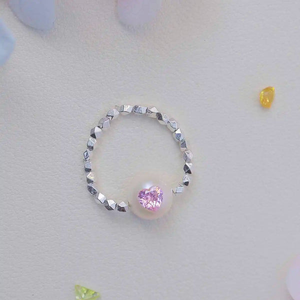 《CCFURINA》Delicate Pearl Pink Crystal Ring - Sterling Silver (AA)