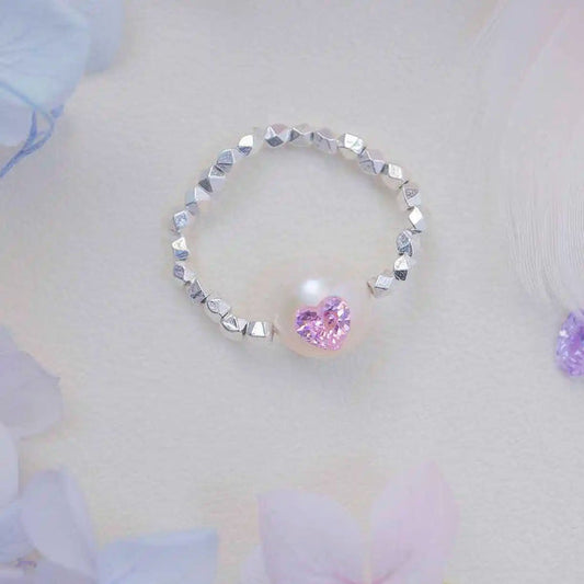 《CCFURINA》Delicate Pearl Pink Crystal Ring - Sterling Silver (AA)