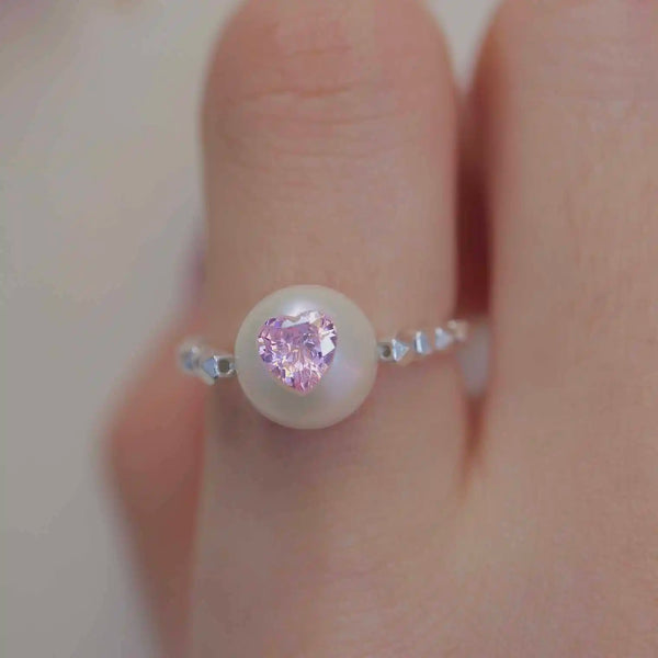 《CCFURINA》Delicate Pearl Pink Crystal Ring - Sterling Silver (AA)