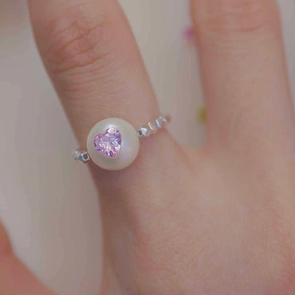 《CCFURINA》Delicate Pearl Pink Crystal Ring - Sterling Silver (AA)