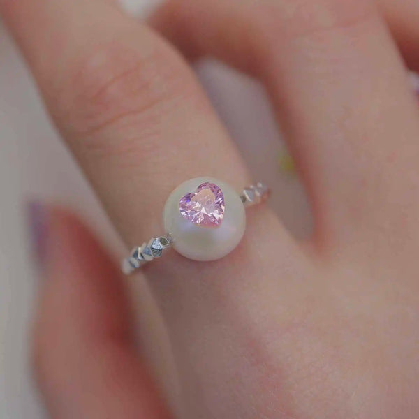 《CCFURINA》Delicate Pearl Pink Crystal Ring - Sterling Silver (AA)