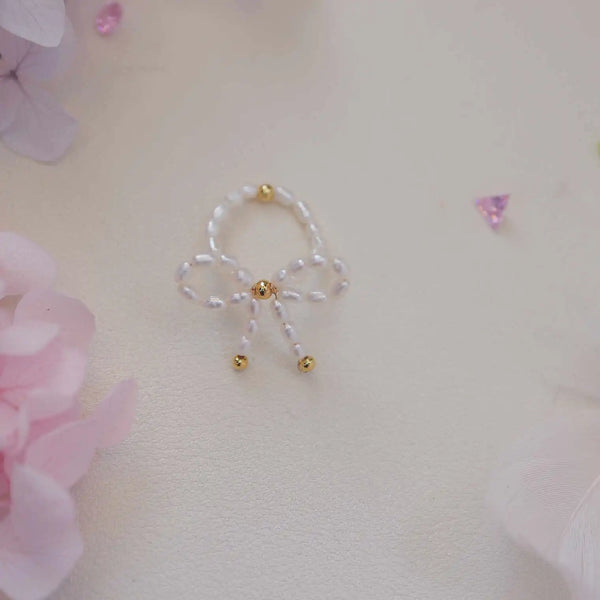 《CCFURINA》Charming Bowknot Pearl Ring - Gold-Plated Silver Accent(AA)