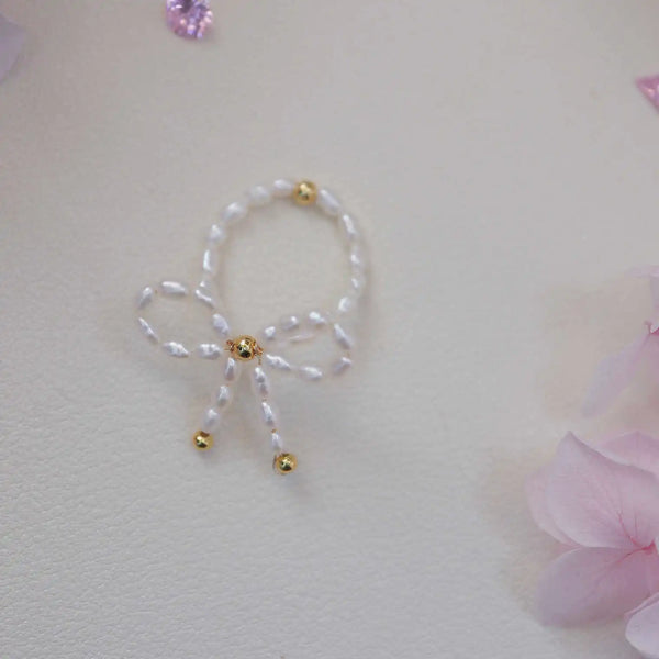 《CCFURINA》Charming Bowknot Pearl Ring - Gold-Plated Silver Accent(AA)