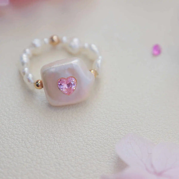 《CCFURINA》Delicate Pink Jewelry Pearl Ring - Square Design (AA)