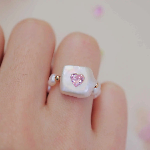 《CCFURINA》Delicate Pink Jewelry Pearl Ring - Square Design (AA)