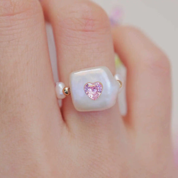 《CCFURINA》Delicate Pink Jewelry Pearl Ring - Square Design (AA)