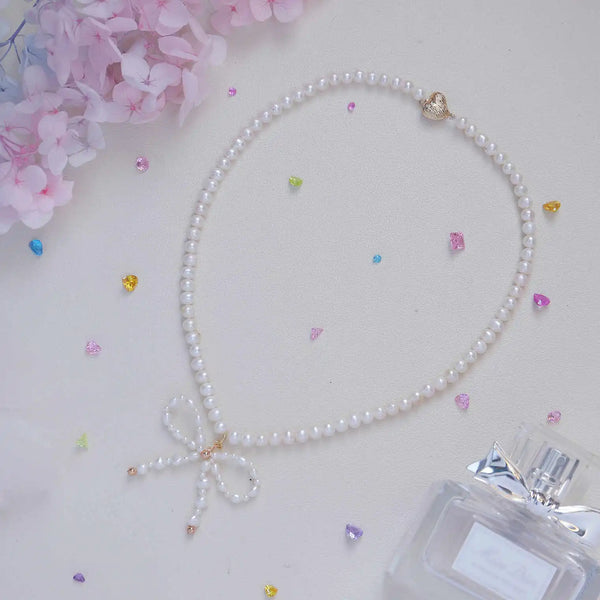 《CCFURINA》Exquisite Pearl Necklace with Charming Bowknot(AA)