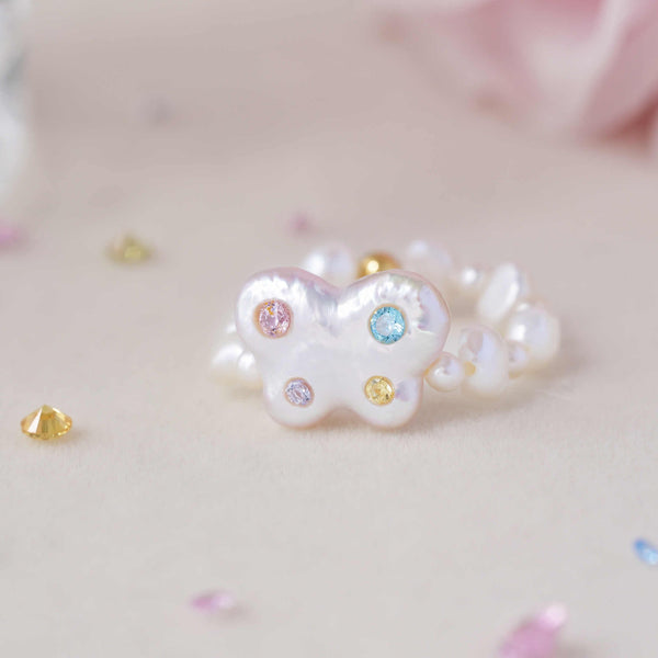 《CCFURINA》Sweetheart Butterfly Original Natural Baroque Pearl Diamond Ring (AA)