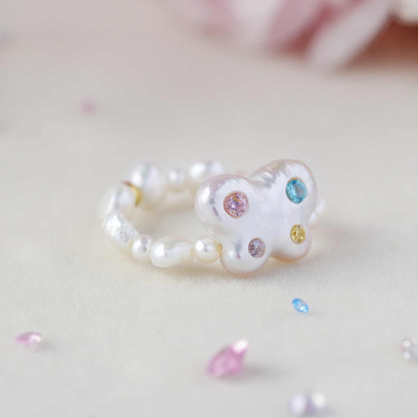 《CCFURINA》Sweetheart Butterfly Original Natural Baroque Pearl Diamond Ring (AA)