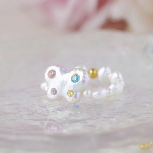 《CCFURINA》Sweetheart Butterfly Original Natural Baroque Pearl Diamond Ring (AA)