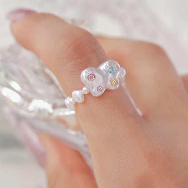 《CCFURINA》Sweetheart Butterfly Original Natural Baroque Pearl Diamond Ring (AA)