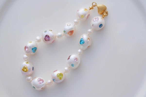 《CCFURINA》Pearls & Gems' Heartfelt Wish Original Natural Baroque Pearls and Diamonds Bracelet(AA)