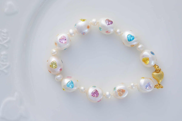 《CCFURINA》Pearls & Gems' Heartfelt Wish Original Natural Baroque Pearls and Diamonds Bracelet(AA)