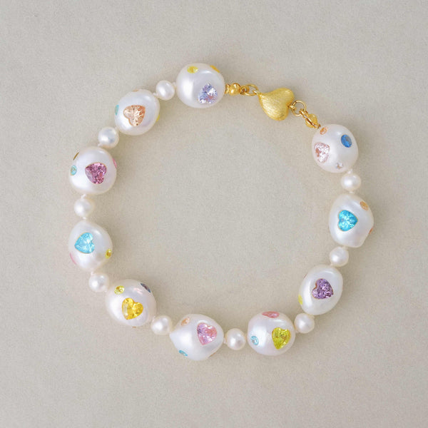 《CCFURINA》Pearls & Gems' Heartfelt Wish Original Natural Baroque Pearls and Diamonds Bracelet(AA)