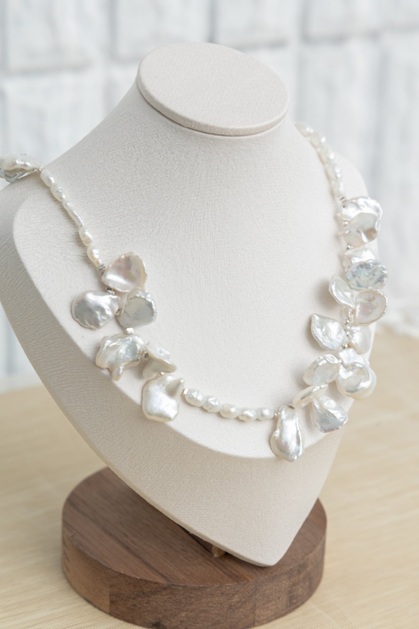 Floral series Pearl necklace white light, Baroque petal pearl