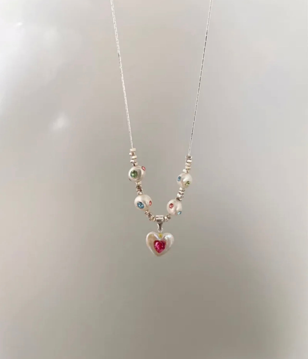 《CCFURINA》Natural freshwater pearl inlaid with heart gemstone star collarbone chain 925S silver chain